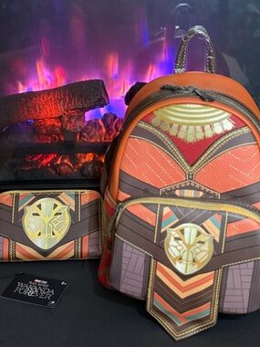 Loungefly Marvel Black Panther Okoye Cosplay Mini Backpack, and wallet set NEW